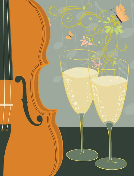 Скрипка и шампанское — стоковый вектор
