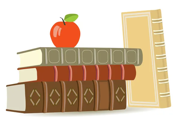 Книги и красное яблоко — стоковый вектор