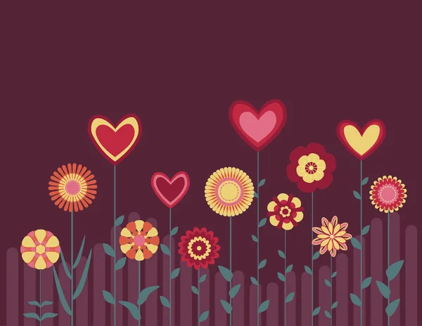 Retro abstract flowers and hearts — 스톡 벡터