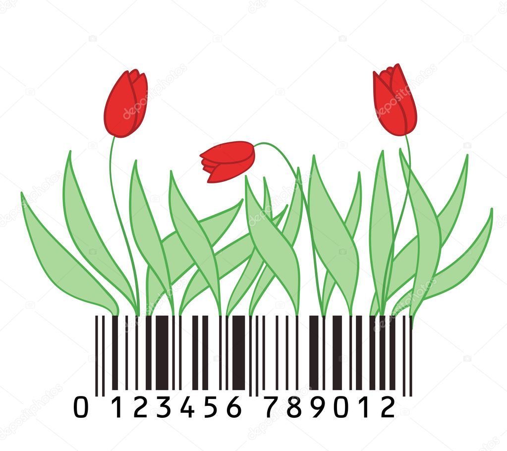 Flower and leaves stylized as bar code
