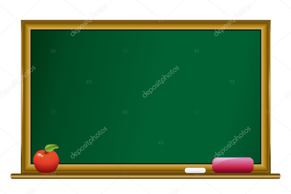 Blackboard with chalk and red apple