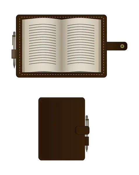 Tagebuch mit Füllfederhalter weißer Hintergrund — Stockvektor