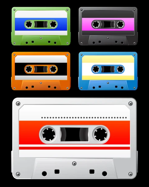 Audio cassette with colorful tag. — Stock Vector