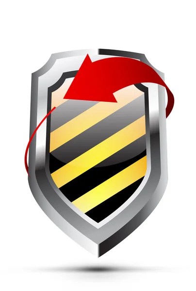 Emblema de escudo brillante con flecha — Vector de stock