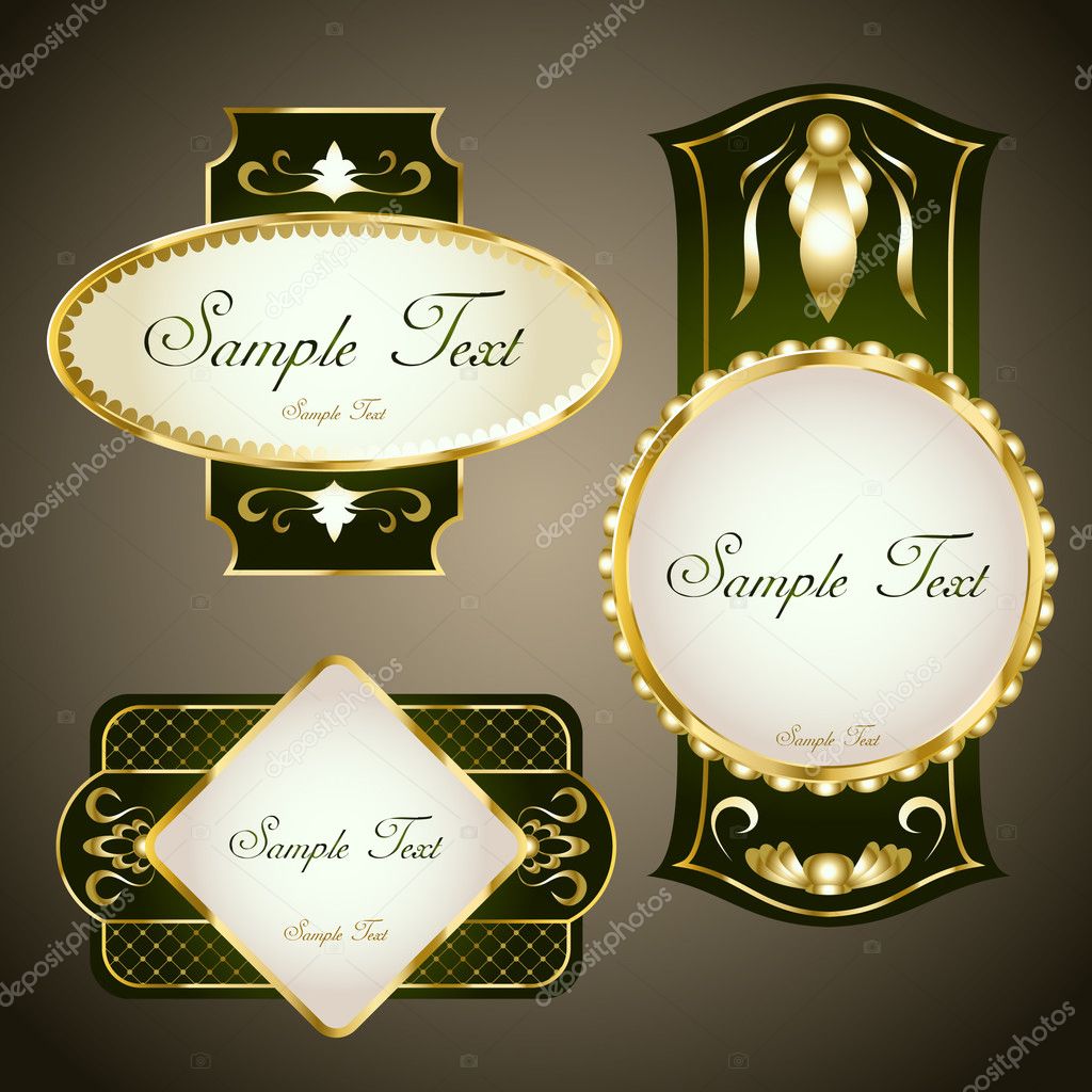Gold framed labels. Vector set