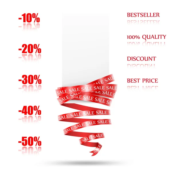 Αφηρημένη πώληση ετικέτα με κόκκινη κορδέλα. κενό πρότυπο. διάνυσμα — Διανυσματικό Αρχείο