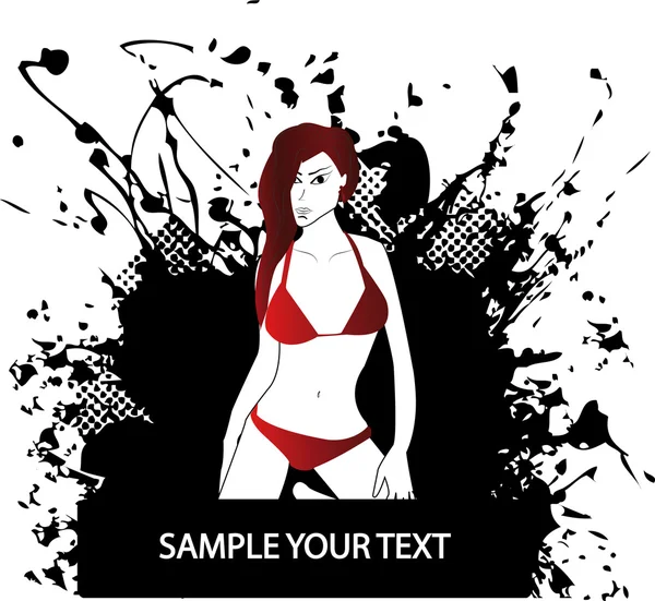 Grunge cadre avec fille en maillot de bain — Image vectorielle