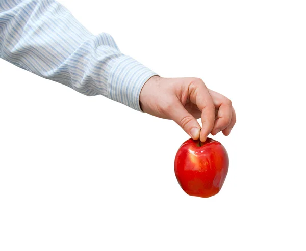 Червоне яблуко в руці чоловіка — стокове фото