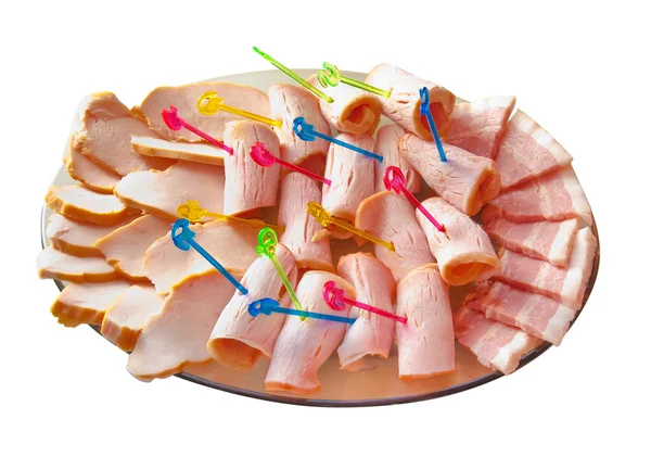Skålen med olika typer av skinka — Stockfoto