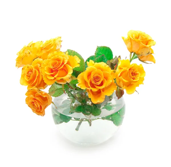 Strauß orangefarbener Rosen in einer runden Vase — Stockfoto