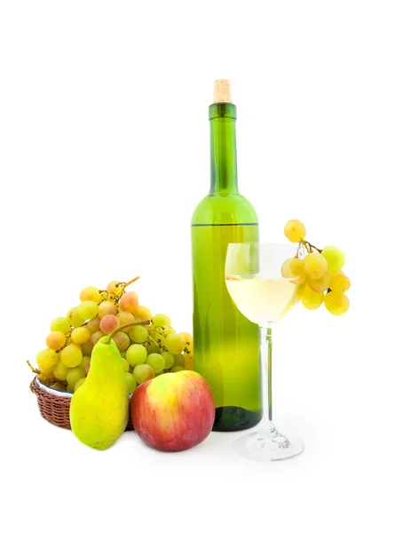 Bottiglia di vino bianco e frutta — Foto Stock