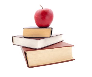 kalın kitaplar ve elma