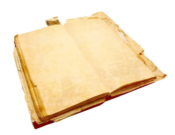 Quaderno antico per note con le pagine gialle girate isolate su un bianco — Foto Stock