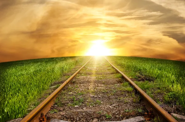 Eski paslı raylar - uzaktan bırakarak demiryolu — Stok fotoğraf