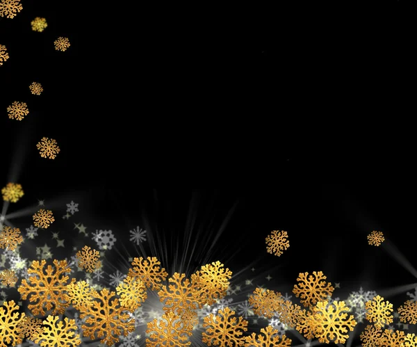 Weihnachten Hintergrund - goldene Schneeflocken auf einem schwarzen — Stockfoto