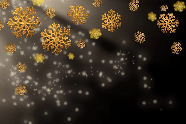 黒いクリスマス背景 - ゴールド雪片 — ストック写真