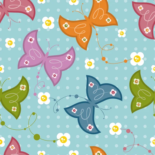 蝴蝶和花朵的无缝图案 — 图库矢量图片