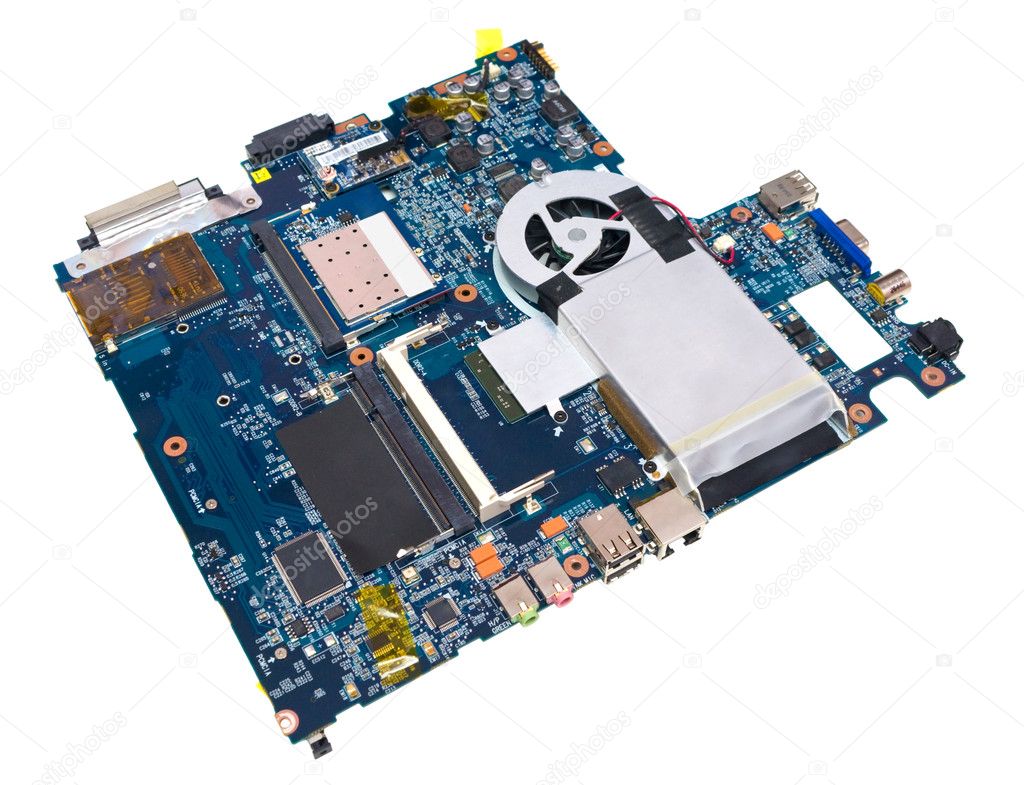 Notebook's motherboard with CPU and cooler