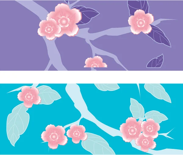Floral banners with cherry branch — Stock Vector