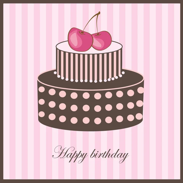 Cartão de aniversário com bolo de cereja — Vetor de Stock