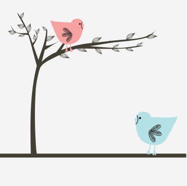 Abstract birds couple. Birds couple in love Vintage vector illustration. clipart