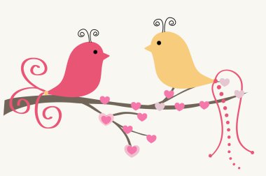 Abstract birds couple. Birds couple in love Vintage vector illustration. clipart