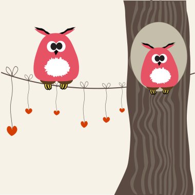 Owls couple on the tree.Vector illustration clipart