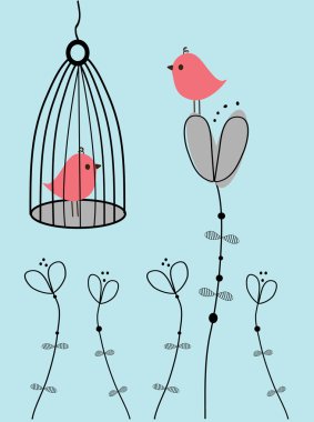 Abstract birds couple. Birds couple in love Vintage vector illustration. clipart