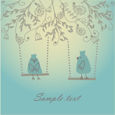 Abstract birds couple. Birds couple in love Vintage vector illustration. clipart