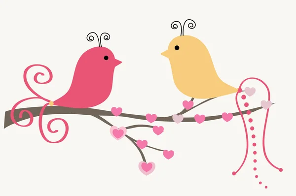 Coppia astratta di uccelli. Coppia di uccelli innamorati Vintage vettoriale illustrazione . — Vettoriale Stock