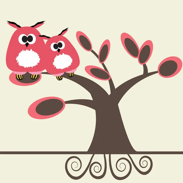 Ζευγάρι κουκουβάγιες στην απεικόνιση tree.vector — Διανυσματικό Αρχείο