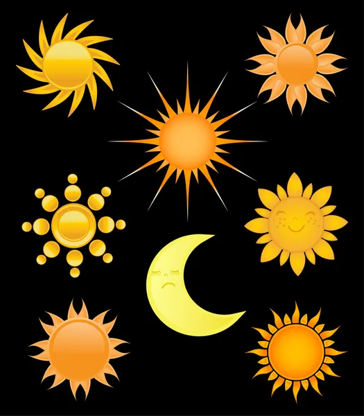 Набор икон солнца и луны . — стоковый вектор