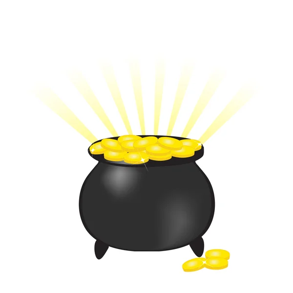 Pot with gold coins. Vector. — Stock Vector
