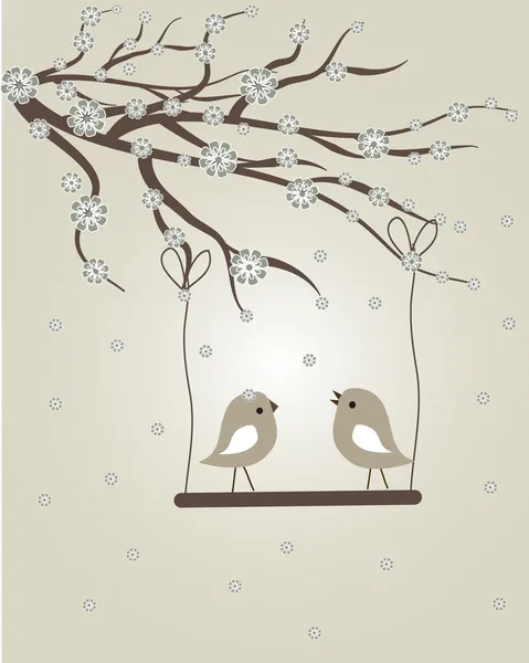 Abstraktes Vogelpaar. Vogelpaar verliebt vintage Vektor Illustration. — Stockvektor
