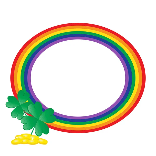 Rainbow frame with gold and clover. — Wektor stockowy