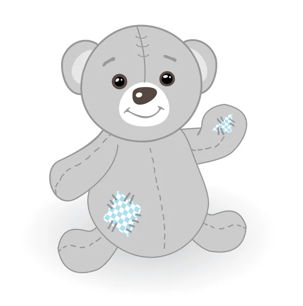 Cute grey teddy bear with patch. — Stock Vector