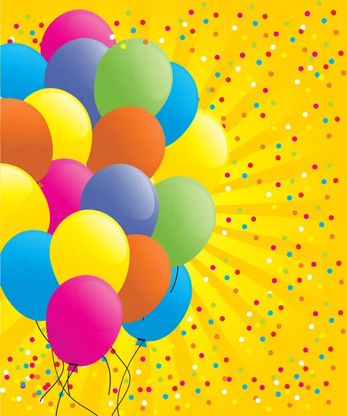 Tarjeta de cumpleaños con globos y confeti . — Vector de stock