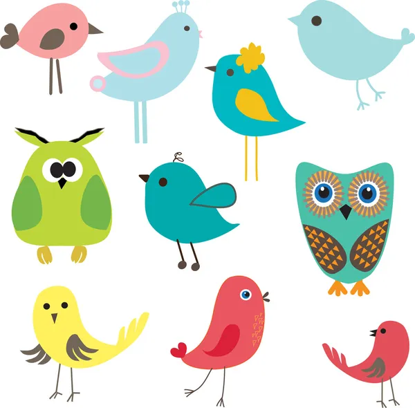 Set of different cute birds. — Stock Vector