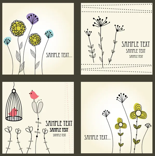 Retro floral kaarten set — Stockvector
