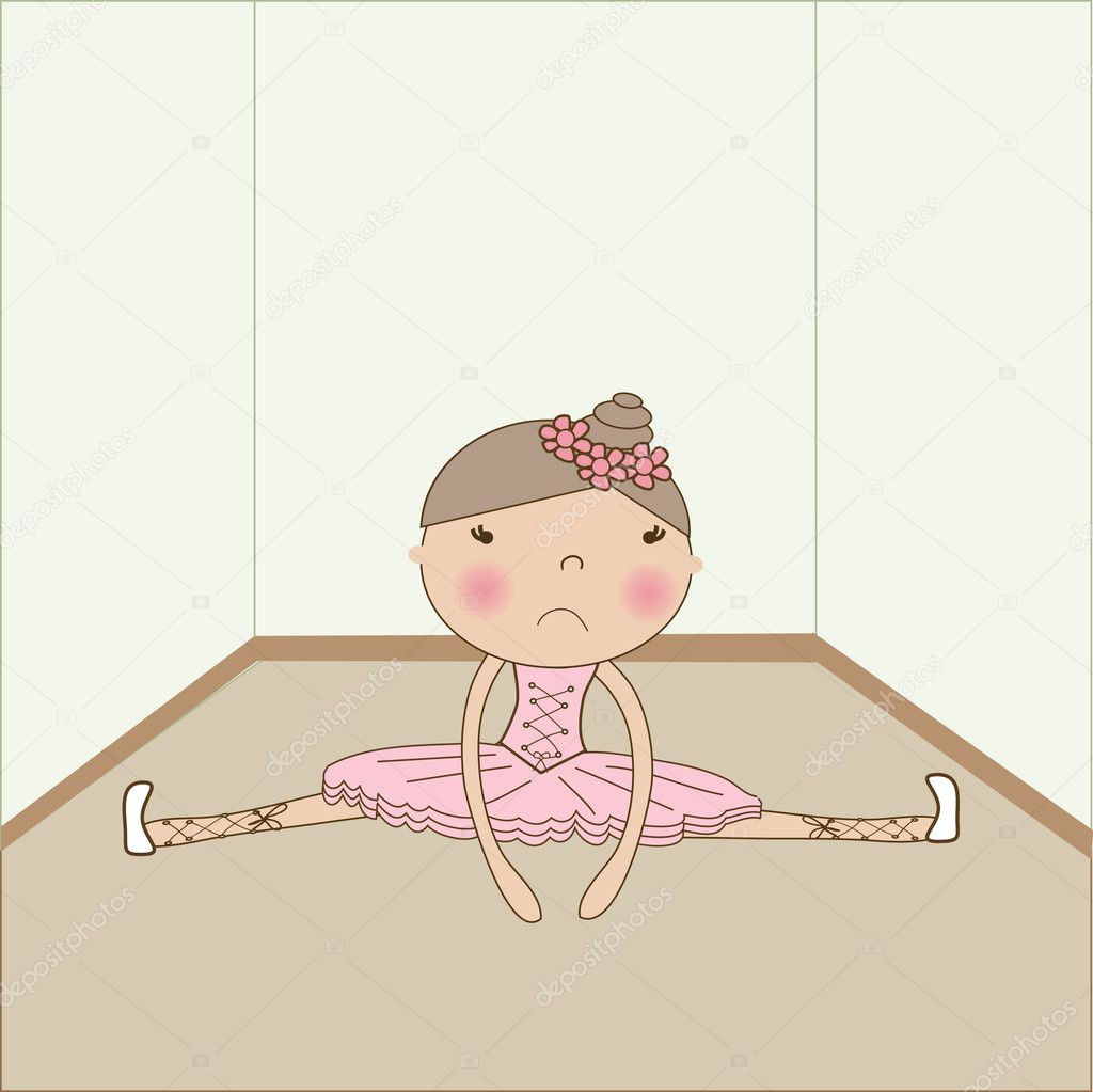 Cute sad ballerina fell on the floor.