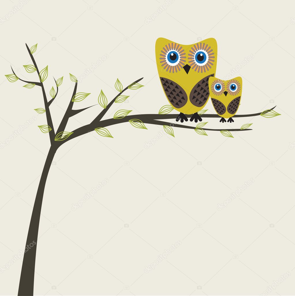 Owls couple on the tree.Vector illustration
