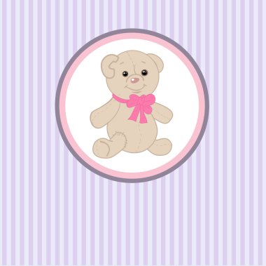 Cute grey teddy bear with patch.Vector greeting card clipart