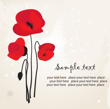 Vintage greeting card with poppy flower. clipart