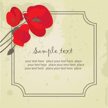 Vintage greeting card with poppy flower. clipart