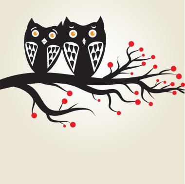 Owls couple on the tree.Vector illustration clipart