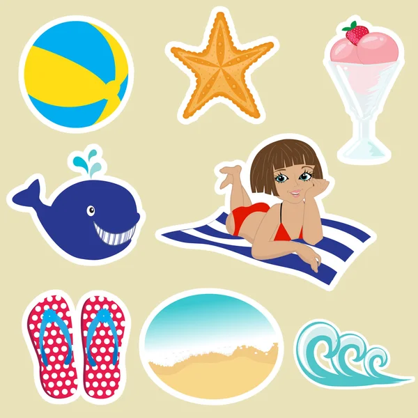 Set van strand en in de zomer pictogrammen — Stockvector
