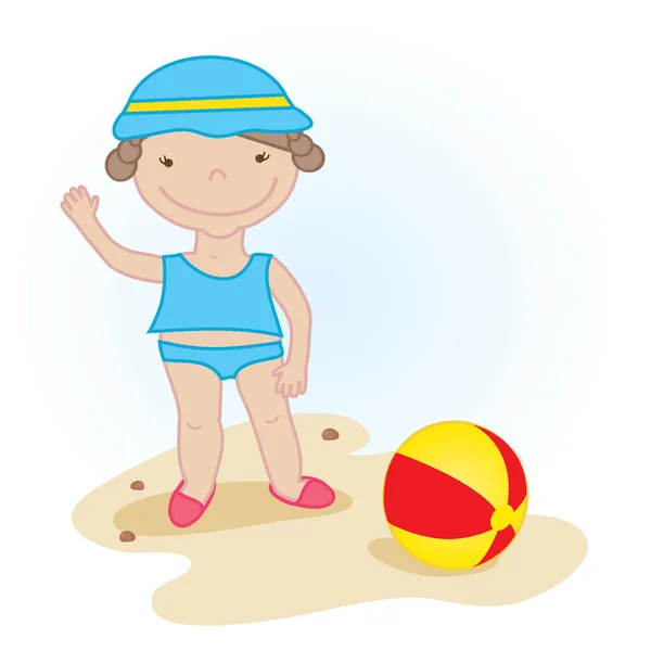 Cute little girl with beach ball — Stock Vector