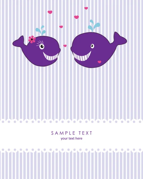 Greeting card with cute whales — Stock Vector