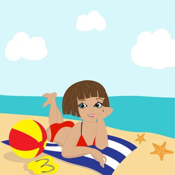 Chica en la playa — Archivo Imágenes Vectoriales
