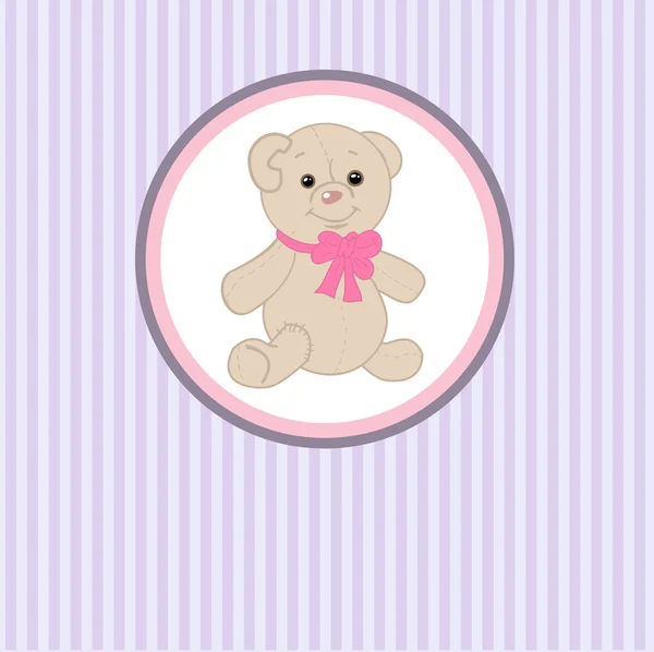 Lindo oso de peluche gris con tarjeta de felicitación patch.Vector — Archivo Imágenes Vectoriales